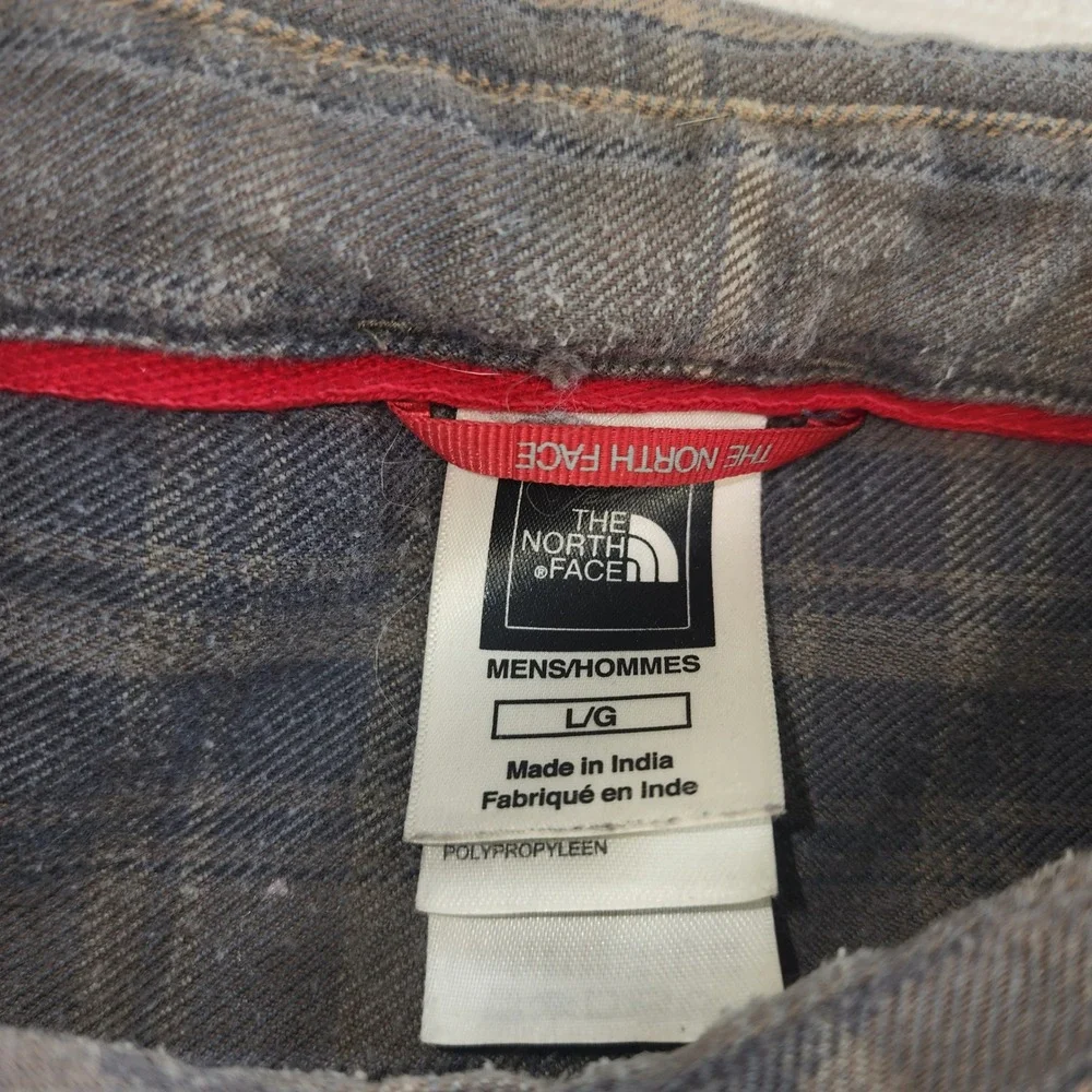 The North Face Mens Large Blue Tan‎ Plaid Cotton Blend Flannel Shirt 695